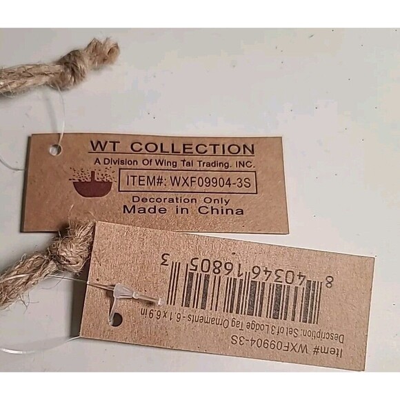 NEW Set Metal Buffalo Check 6.5" Merry Christmas & JOY Tree Ornaments Farmhouse - Picture 5 of 6